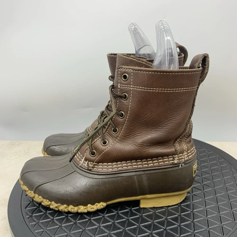 LL Bean Duck Boots Women Size 8 Shoes Dark Brown Leather Rubber Mid 8